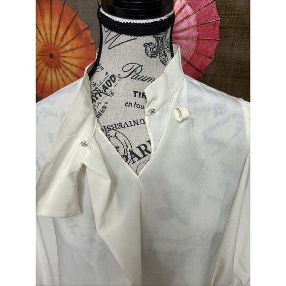 Vintage Prophecy Loop Through Bow Neck Cream Blouse Softgirl Cottagecore Sz 10 - Picture 5 of 7